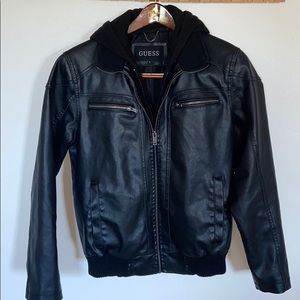 small GUESS faux-Leather Jacket w zip-out hood